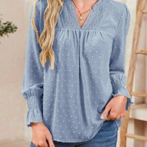 NWT Size M Corabera Boho Top V neck Ruffle Sleeve Babydoll Shirt